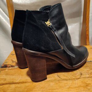 Black Leather Zip Platform Ankle Boots/Bootie/ Mid Calf Size 6.5